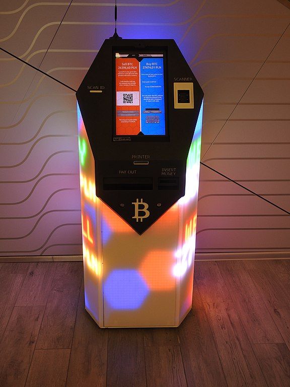 Many Bitcoin ATMs are eye-catching, like this sleek two-way ATM that features flashing lights.