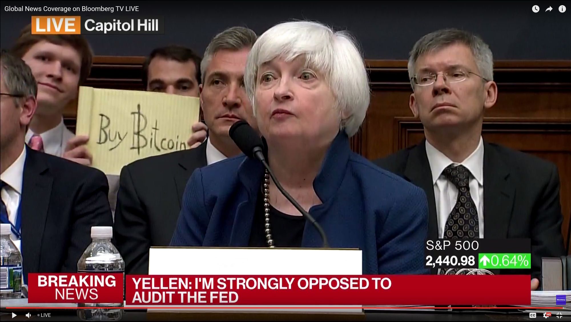 A mostly anonymous Bitcoin fan trolls Janet Yellen in 2017.