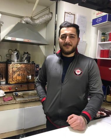 Hüseyin Nalcı, 38, co-owner of the Kırmızı Şimşekler (Red Lightning) teahouse in Çorum, Turkey, where he accepts crypto. By The Guardian.