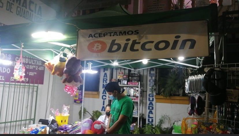 Many small businesses in El Zonte's "Bitcoin Beach" proudly accept Bitcoin. By Bitcoin Beach.