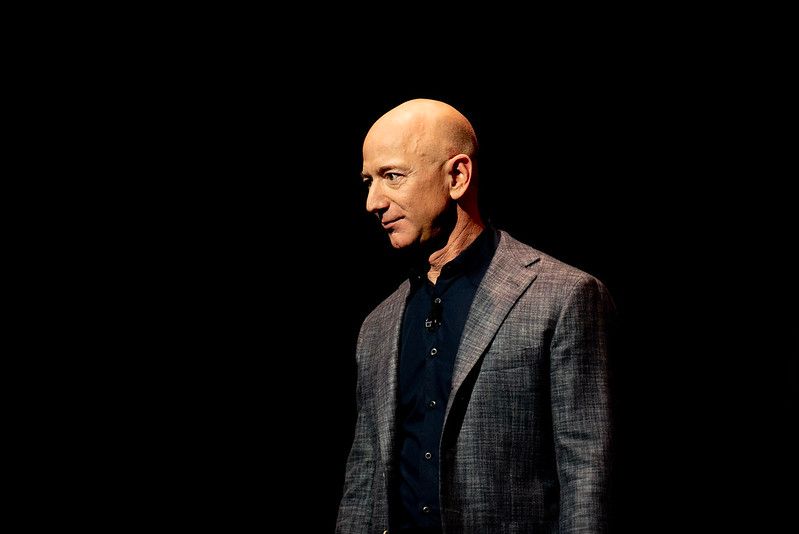 Just days after Jeff Bezos's private spaceflight, Amazon rumors sent crypto prices moonward. By Daniel Oberhaus, 2019, licensed under CC BY 2.0.