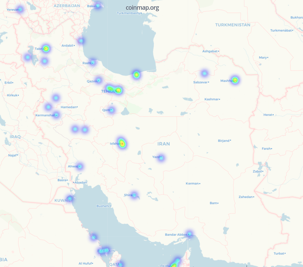 Iran's vast area belies a surprisingly strong crypto scene, and one that may only continue to strengthen now that crypto mining is back above board. By Coinmap.